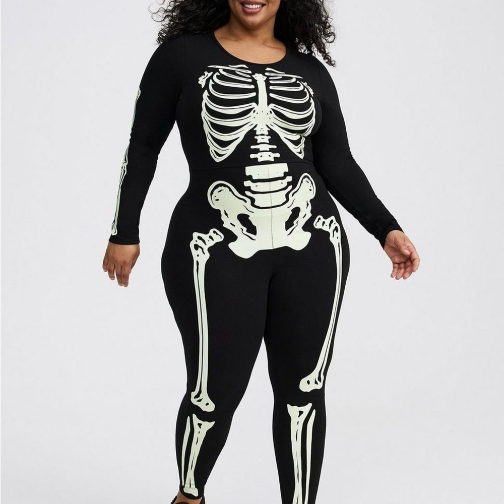 Torrid Skeleton Print Glow In The Dark Long Sleeve Bodysuit